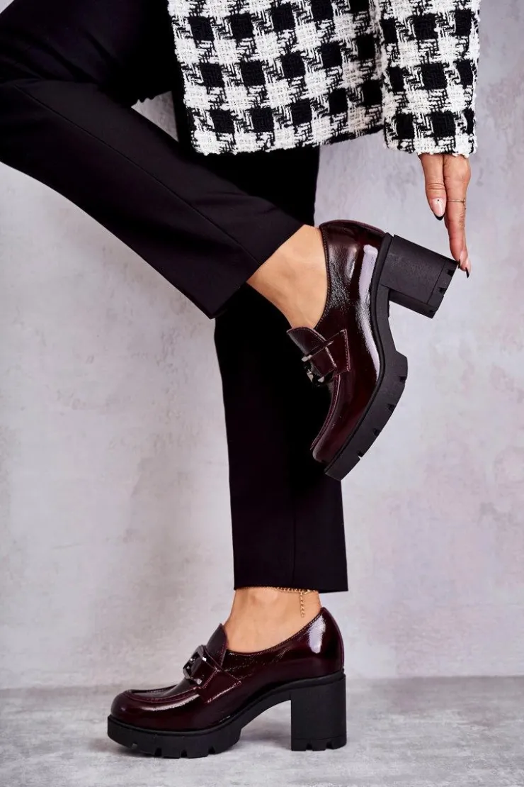 Boto Eleganckie Półbuty Na Słupku Ze Srebrną Ozdobą Bordowe Harmell
