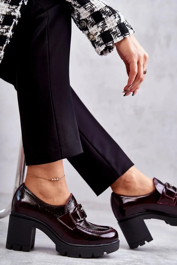 Boto Eleganckie Półbuty Na Słupku Ze Srebrną Ozdobą Bordowe Harmell