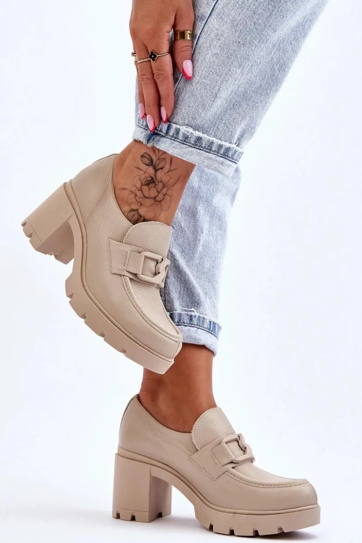 Best Boto Eleganckie Półbuty Na Słupku Z Ozdobą Beżowe Lemar Harmell