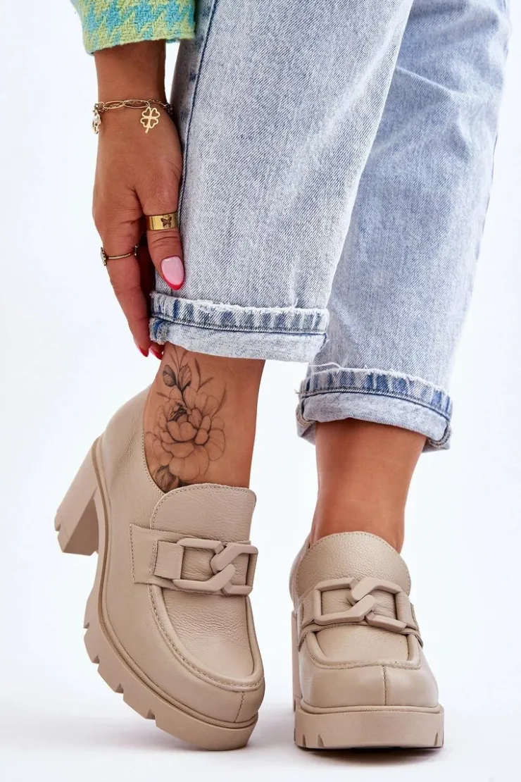 Best Boto Eleganckie Półbuty Na Słupku Z Ozdobą Beżowe Lemar Harmell