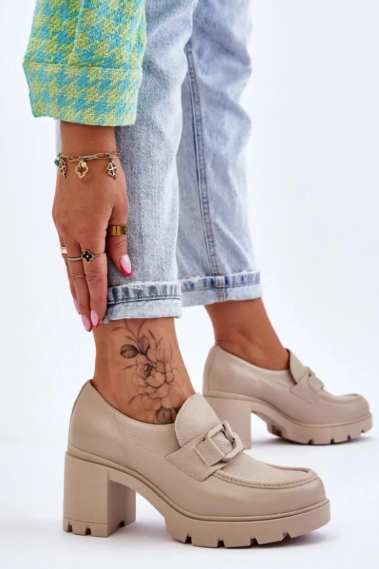 Best Boto Eleganckie Półbuty Na Słupku Z Ozdobą Beżowe Lemar Harmell