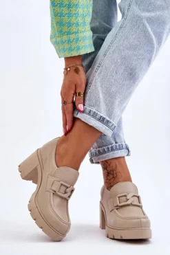 Best Boto Eleganckie Półbuty Na Słupku Z Ozdobą Beżowe Lemar Harmell