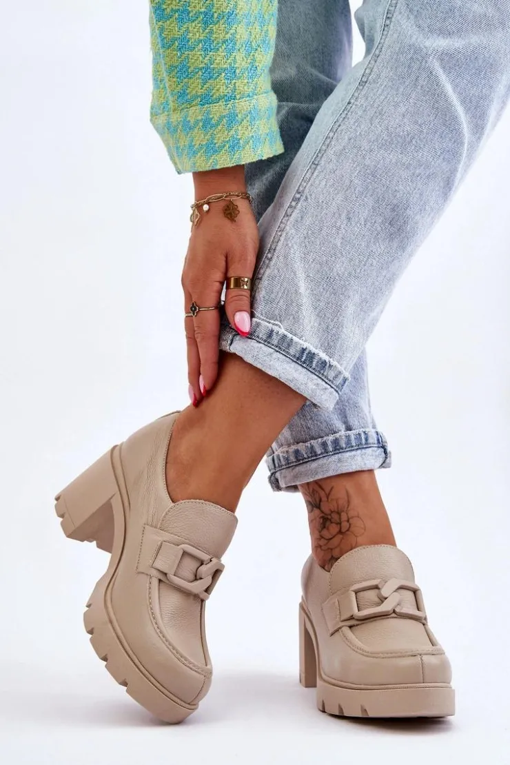 Best Boto Eleganckie Półbuty Na Słupku Z Ozdobą Beżowe Lemar Harmell