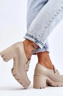 Best Boto Eleganckie Półbuty Na Słupku Z Ozdobą Beżowe Lemar Harmell