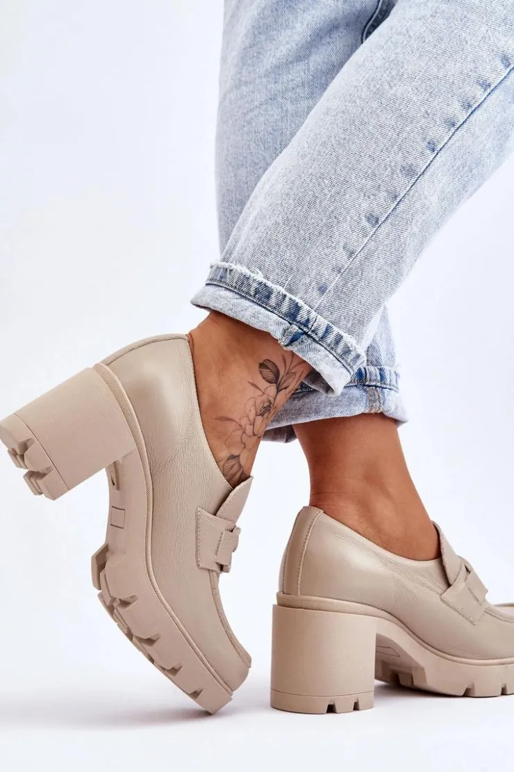 Best Boto Eleganckie Półbuty Na Słupku Z Ozdobą Beżowe Lemar Harmell