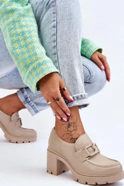 Best Boto Eleganckie Półbuty Na Słupku Z Ozdobą Beżowe Lemar Harmell