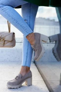 Damskie Boto Eleganckie Półbuty Na Słupku Ze Srebrną Ozdobą Beżowe Harmell