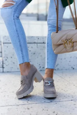 Damskie Boto Eleganckie Półbuty Na Słupku Ze Srebrną Ozdobą Beżowe Harmell