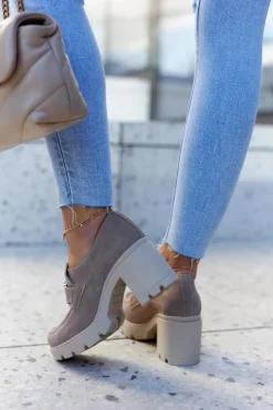 Damskie Boto Eleganckie Półbuty Na Słupku Ze Srebrną Ozdobą Beżowe Harmell