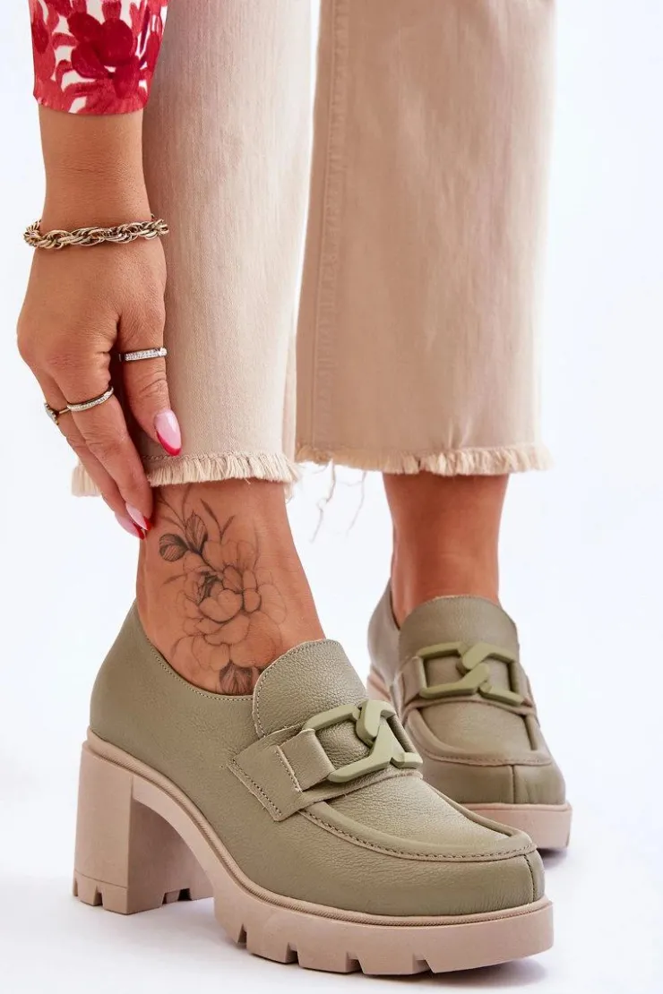 Damskie Boto Eleganckie Półbuty Na Słupku Z Ozdobą Zielone Lemar Harmell