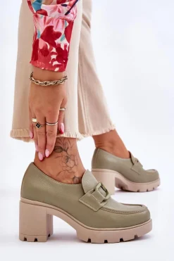 Damskie Boto Eleganckie Półbuty Na Słupku Z Ozdobą Zielone Lemar Harmell