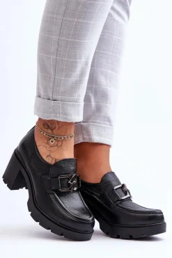 Boto Półbuty Skórzane*Eleganckie Półbuty Na Słupku Z Ozdobą Czarne Lemar Harmell