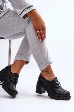 Boto Półbuty Skórzane*Eleganckie Półbuty Na Słupku Z Ozdobą Czarne Lemar Harmell