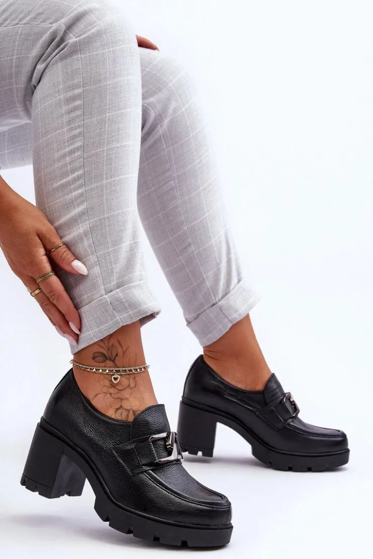 Boto Półbuty Skórzane*Eleganckie Półbuty Na Słupku Z Ozdobą Czarne Lemar Harmell