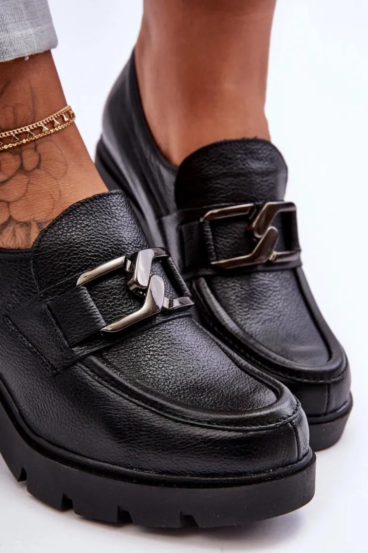 Boto Półbuty Skórzane*Eleganckie Półbuty Na Słupku Z Ozdobą Czarne Lemar Harmell