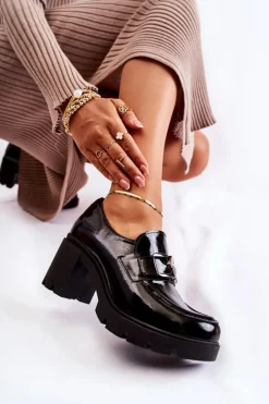 Boto Półbuty Skórzane*Eleganckie Półbuty Na Słupku Ze Srebrną Ozdobą Czarne Lemar Harmell Czarny