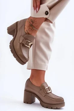 Boto Półbuty Skórzane*Eleganckie Półbuty Na Słupku Z Ozdobą Ciemnobeżowe Lemar Harmell Beżowy