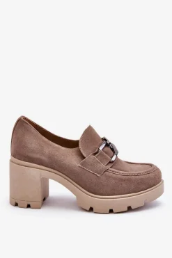 Boto Półbuty Skórzane*Eleganckie Półbuty Na Słupku Z Ciemnosrebrną Ozdobą Beżowe Lemar Harmell