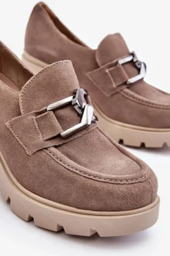 Boto Półbuty Skórzane*Eleganckie Półbuty Na Słupku Z Ciemnosrebrną Ozdobą Beżowe Lemar Harmell