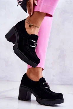 Best Boto Eleganckie Półbuty Na Słupku Z Ciemną Ozdobą Czarne Lemar Harmell Czarny