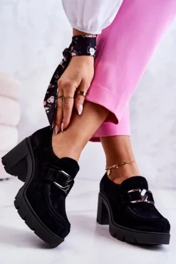 Best Boto Eleganckie Półbuty Na Słupku Z Ciemną Ozdobą Czarne Lemar Harmell Czarny