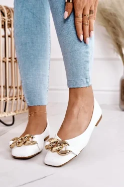 Damskie Boto Eleganckie Pikowane Baleriny Z Łańcuchem Białe Coco