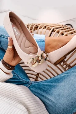 Damskie Boto Eleganckie Pikowane Baleriny Z Łańcuchem Beżowe Coco