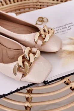 Damskie Boto Eleganckie Pikowane Baleriny Z Łańcuchem Beżowe Coco