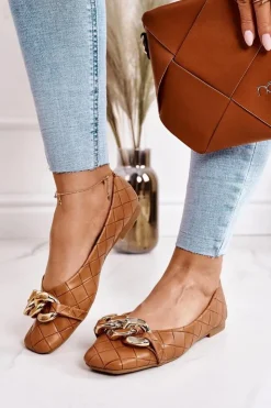 Damskie Boto Eleganckie Pikowane Baleriny Z Łańcuchem Camel Coco