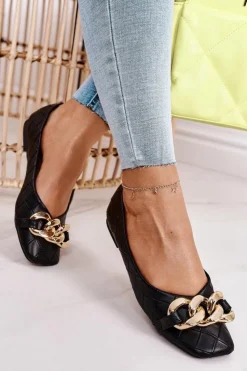 Damskie Boto Eleganckie Pikowane Baleriny Z Łańcuchem Czarne Coco