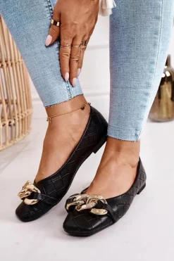 Damskie Boto Eleganckie Pikowane Baleriny Z Łańcuchem Czarne Coco