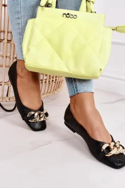 Damskie Boto Eleganckie Pikowane Baleriny Z Łańcuchem Czarne Coco