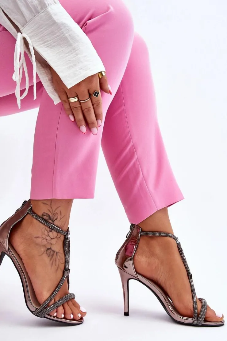 Damskie Damskie buty S.Barski Eleganckie Sandałki Na Szpilce Z Dżetami Srebrne Jenesis