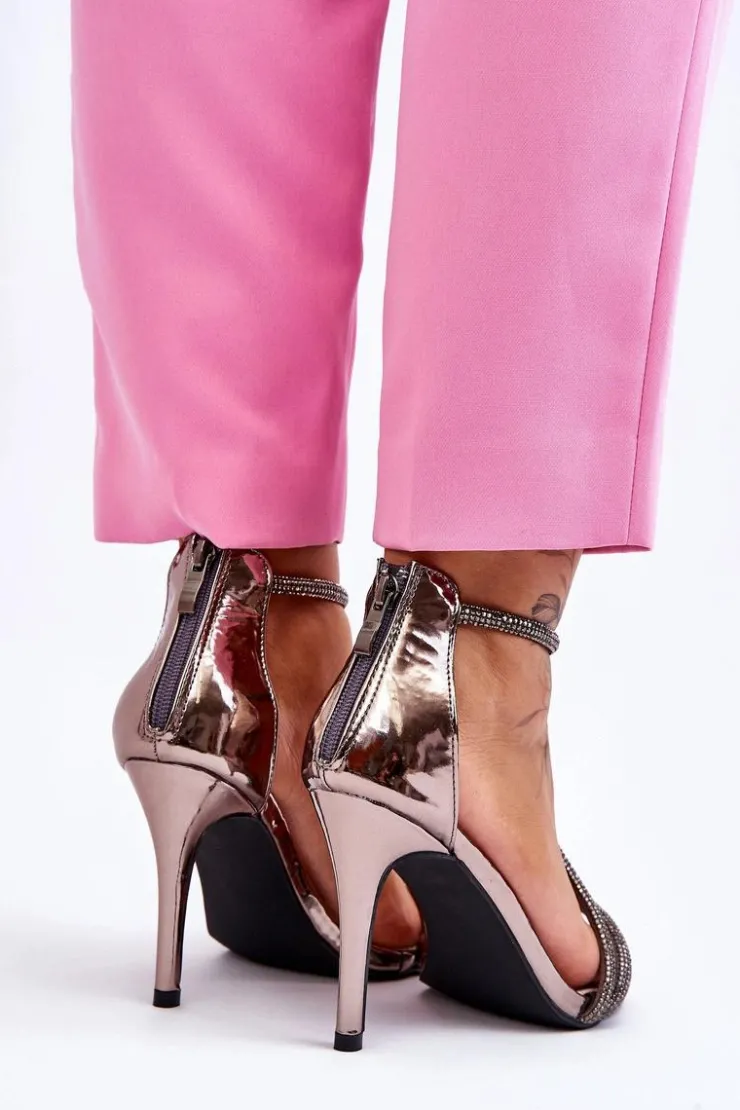 Damskie Damskie buty S.Barski Eleganckie Sandałki Na Szpilce Z Dżetami Srebrne Jenesis