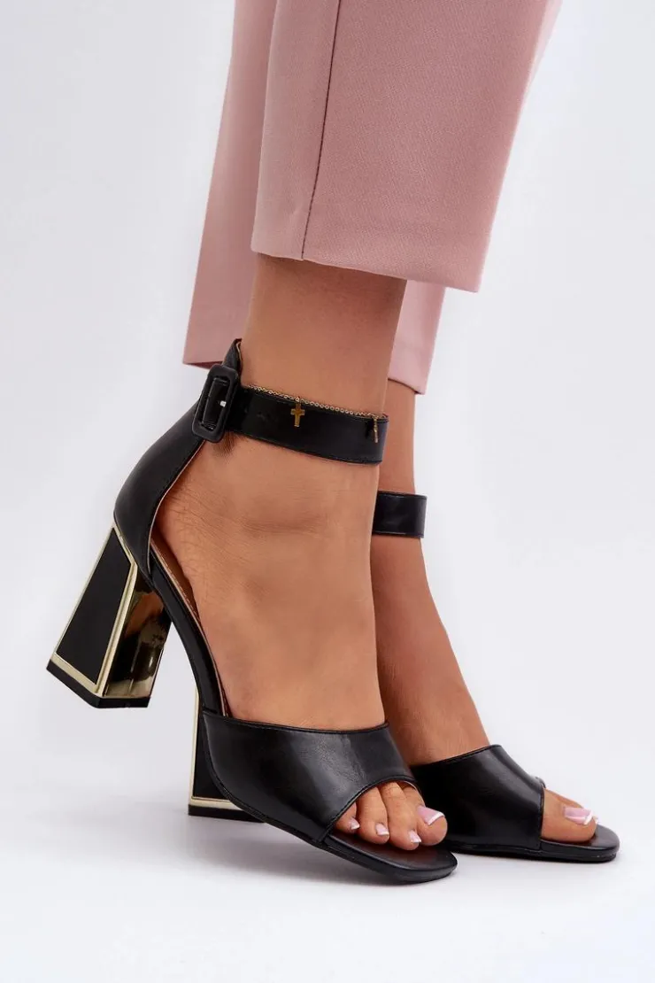 Sale Evento Eleganckie Sandały Damskie Na Słupku Czarne Rosazara Czarny