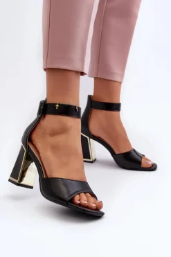 Sale Evento Eleganckie Sandały Damskie Na Słupku Czarne Rosazara Czarny