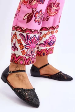 Hot Boto Eleganckie Sandały Damskie Płaskie Czarne Sheia