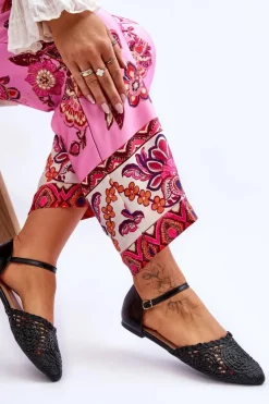 Hot Boto Eleganckie Sandały Damskie Płaskie Czarne Sheia