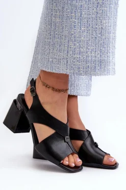 Buty damskie Vinceza Eleganckie Sandały Damskie Na Obcasie Słupku Eko Skórzane Czarne Asellesa