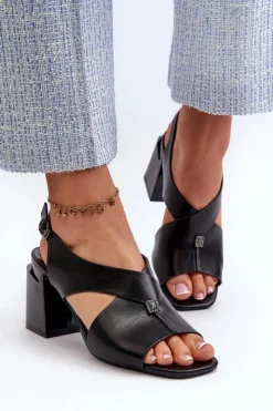 Buty damskie Vinceza Eleganckie Sandały Damskie Na Obcasie Słupku Eko Skórzane Czarne Asellesa