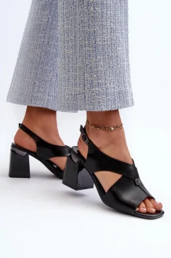 Buty damskie Vinceza Eleganckie Sandały Damskie Na Obcasie Słupku Eko Skórzane Czarne Asellesa