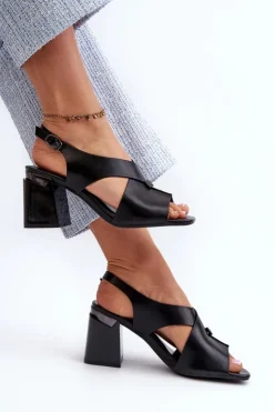 Buty damskie Vinceza Eleganckie Sandały Damskie Na Obcasie Słupku Eko Skórzane Czarne Asellesa