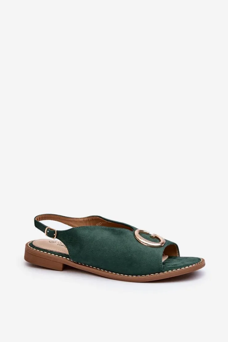 Damskie buty S.Barski Sandały Płaskie*Eleganckie Sandały Damskie Z Ozdobą Eko Zamszowe S.Barski KV27-058 Zielone