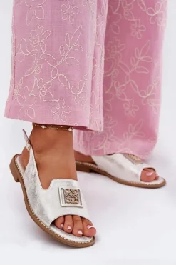 Damskie Damskie buty S.Barski Eleganckie Sandały Damskie Na Płaskim Obcasie Z Ozdobą S.Barski KV51-082 Srebrne