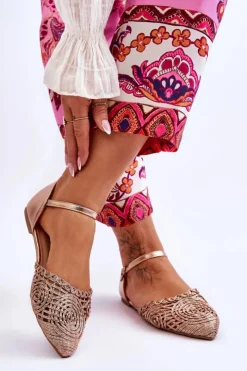 Damskie Boto Eleganckie Sandały Damskie Płaskie Różowe Złoto Sheia