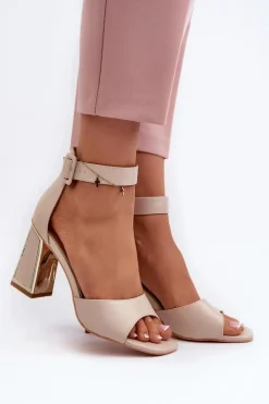 Evento Sandały Na Słupku|Sandały Na Obcasie*Eleganckie Sandały Damskie Na Słupku Beżowe Rosazara