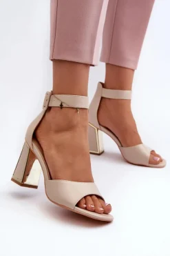 Evento Sandały Na Słupku|Sandały Na Obcasie*Eleganckie Sandały Damskie Na Słupku Beżowe Rosazara
