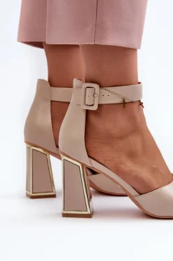 Evento Sandały Na Słupku|Sandały Na Obcasie*Eleganckie Sandały Damskie Na Słupku Beżowe Rosazara