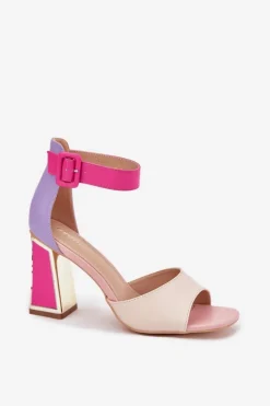 Evento Sandały Na Obcasie|Sandały Na Słupku*Eleganckie Sandały Damskie Na Słupku Beżowo-Różowe Rosazara