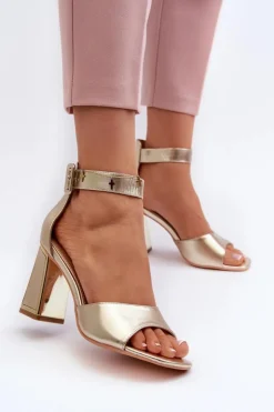 Evento Eleganckie Sandały Damskie Na Słupku Złote Rosazara